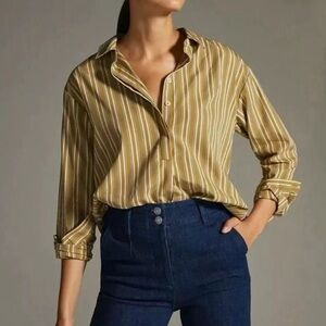 NWT Anthroplogie Tan Blue Striped Tunic Top